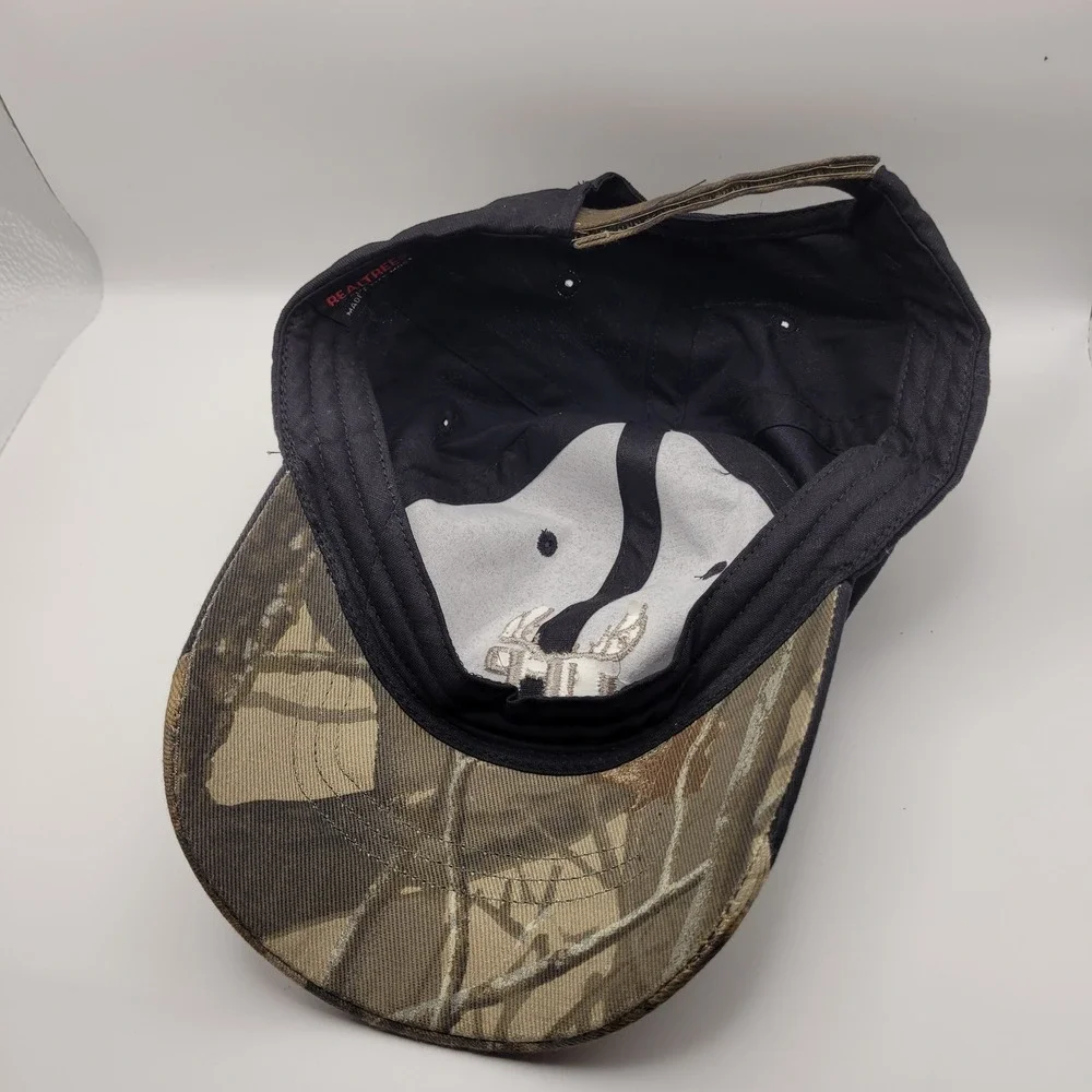Realtree Mens UFP Antler Logo Hat Black Camo Trim Adjustable Baseball Cap